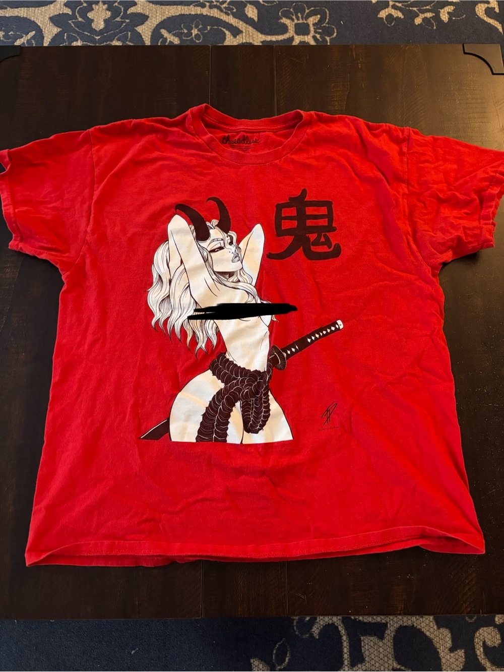 Threadless Red Short-Sleeve Tee with Oni Girl Graphic